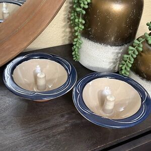 VINTAGE Original Apple Baker Bake Dish Blue Swirl Rim Stoneware Paris Maine USA